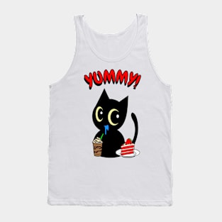 Cute black cat is having coffee and cake Tank Top